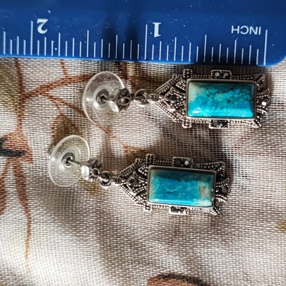 Turquoise Marcasite Pierced Earrings Missing Stone - Picture 8 of 8